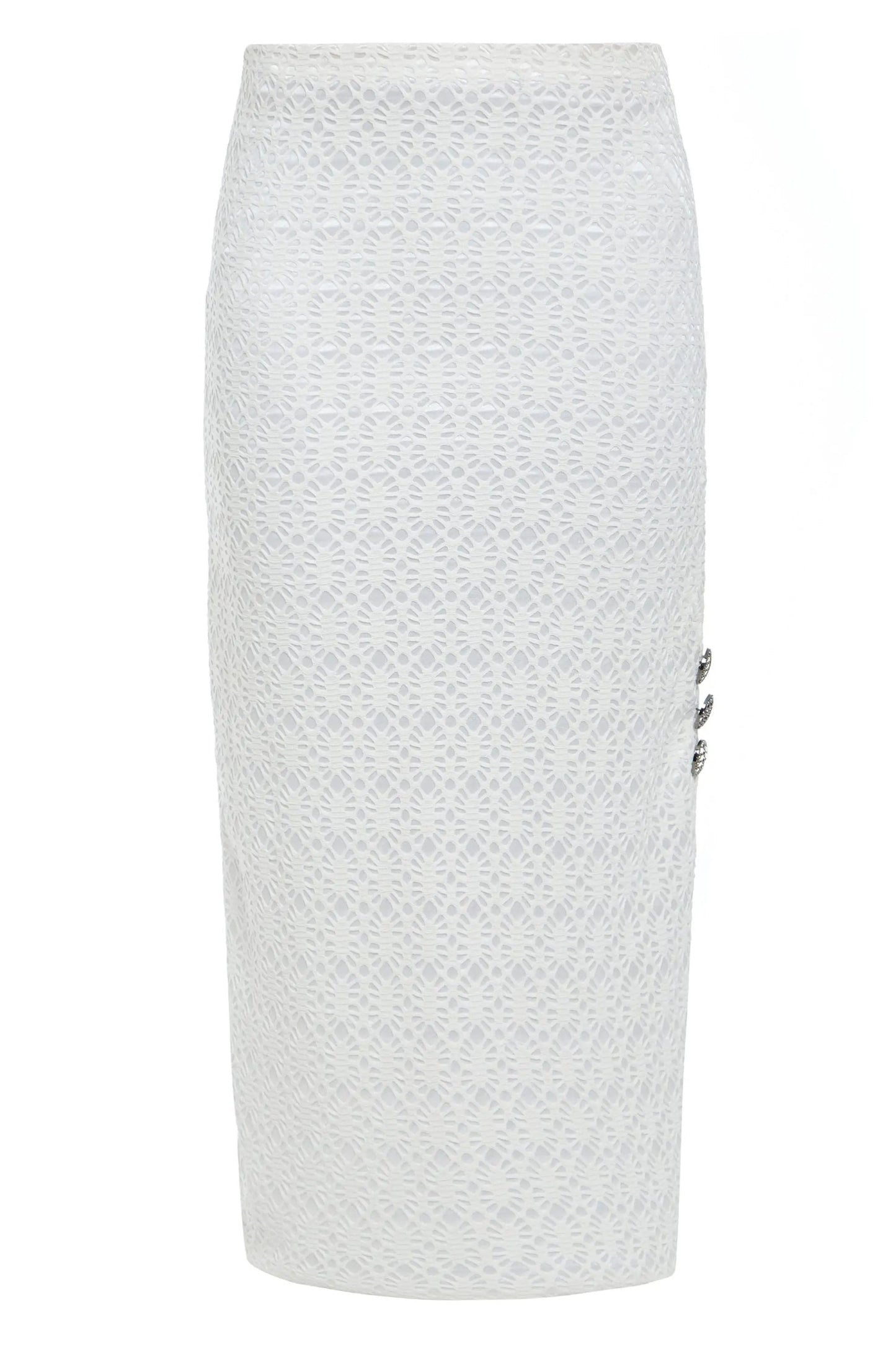 White Bodycon Lace Skirt by Sarvin