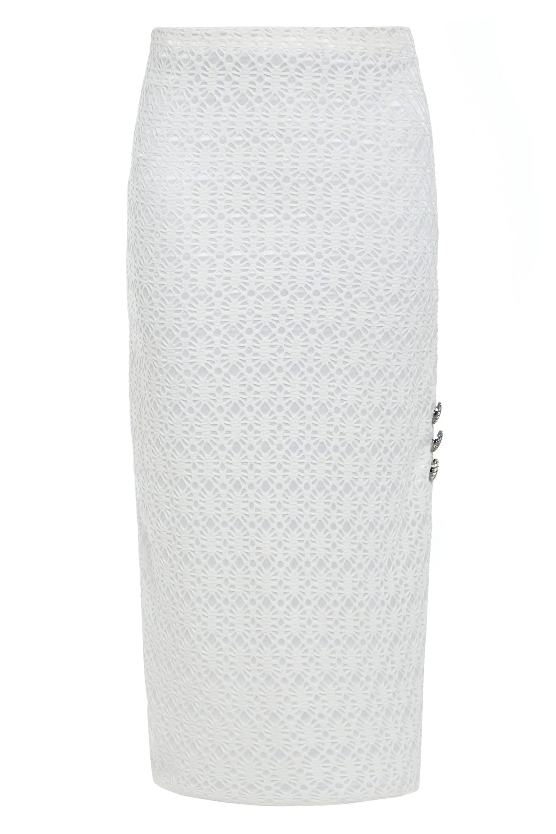 White Bodycon Lace Skirt by Sarvin