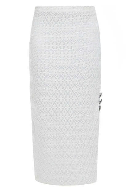 White Bodycon Lace Skirt by Sarvin