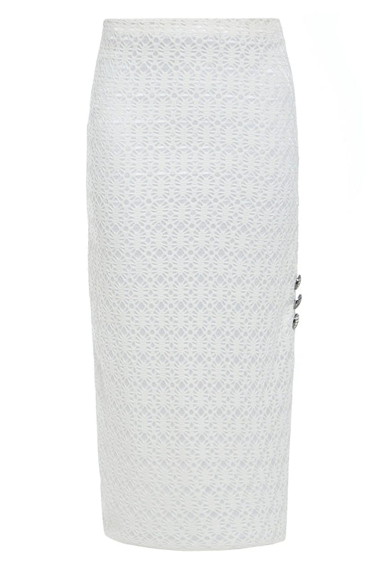White Bodycon Lace Skirt by Sarvin