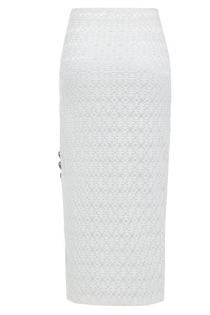White Bodycon Lace Skirt by Sarvin