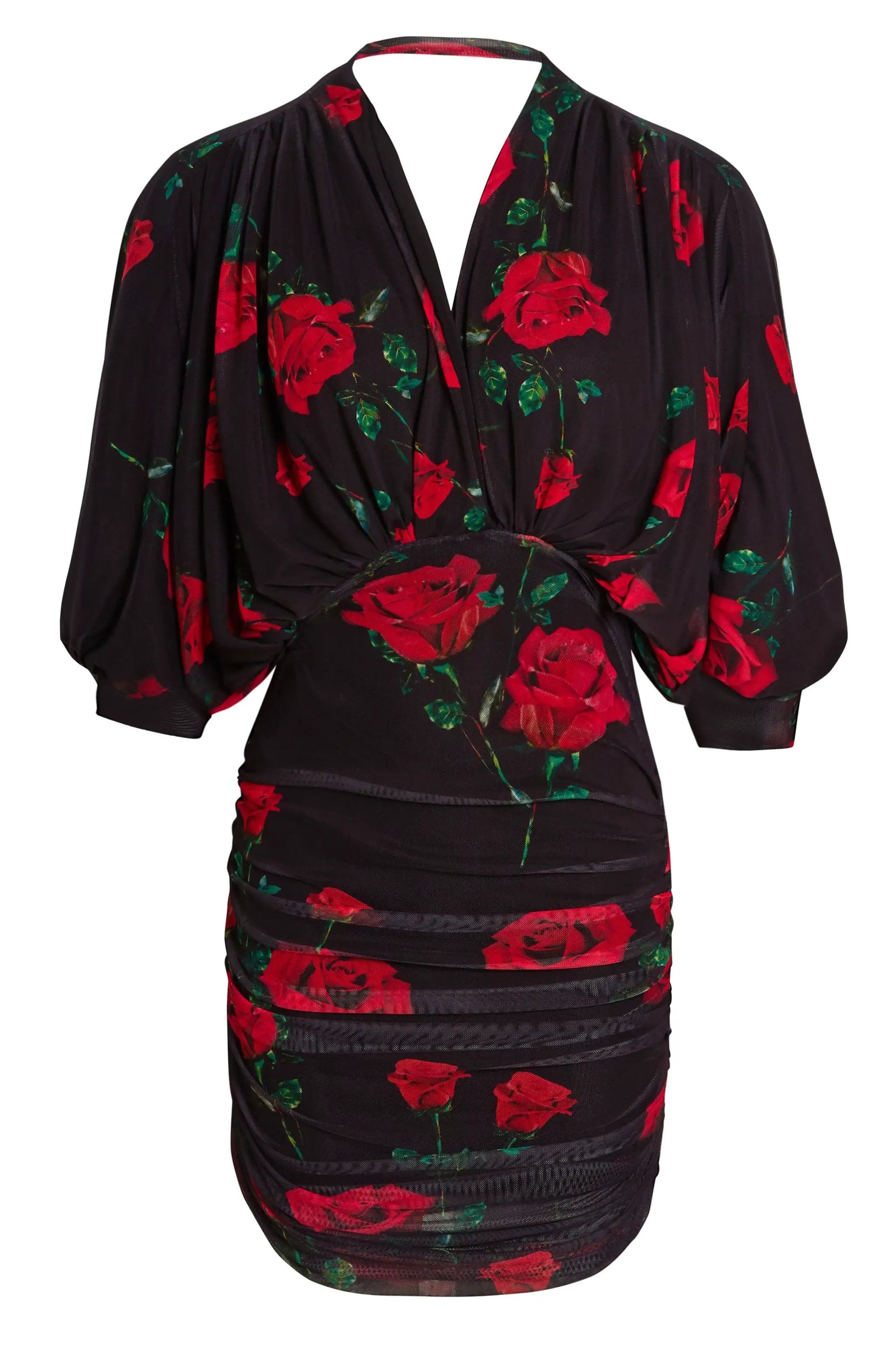 Ruched Batwing Mini Dress by Sarvin