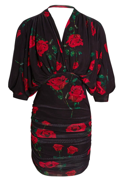 Ruched Batwing Mini Dress by Sarvin