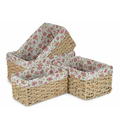 Thatch Grass Woven Storage Basket with Garden Rose Cotton Lining by Red Hamper