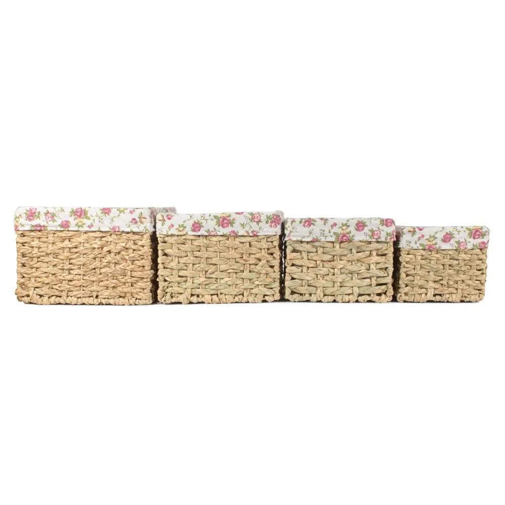Thatch Grass Woven Storage Basket with Garden Rose Cotton Lining by Red Hamper