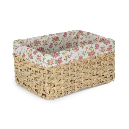 Thatch Grass Woven Storage Basket with Garden Rose Cotton Lining by Red Hamper