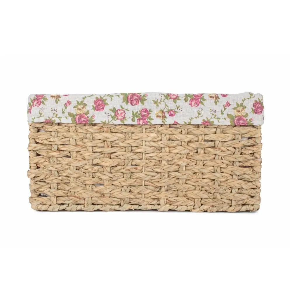 Thatch Grass Woven Storage Basket with Garden Rose Cotton Lining by Red Hamper