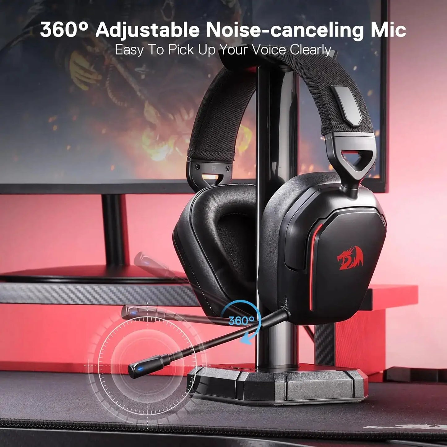 Redragon H868 3-Mode Wireless RGB Gaming Headset 7.1 Surround Sound 40 mm Drivers Noise-canceling Microphone Over-Ear Headphones by All Mart Bristol Ltd