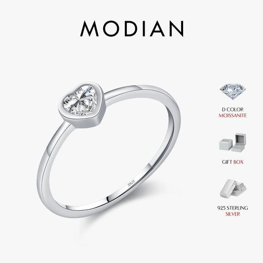 MODIAN Heart shape Cut Moissanite Solitaire Wedding Ring For Women 925 Sterling Silver D Color Wedding Band Fine Jewelry by All Mart Bristol Ltd