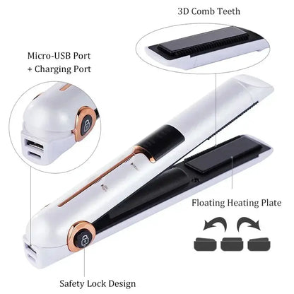 Portable Wireless Hair Straightener With Power Bank Function Rechargeable Hair Straightening Curling Flat Iron For Home Travel by All Mart Bristol Ltd