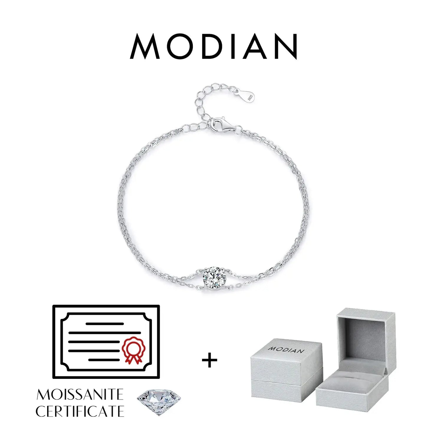 MODIAN 1CT D Color Moissanite Bracelet 925 Sterling Silver Delicate Double Layer Bracelets For Bridal Wedding Fine Jewelry Gifts by All Mart Bristol Ltd