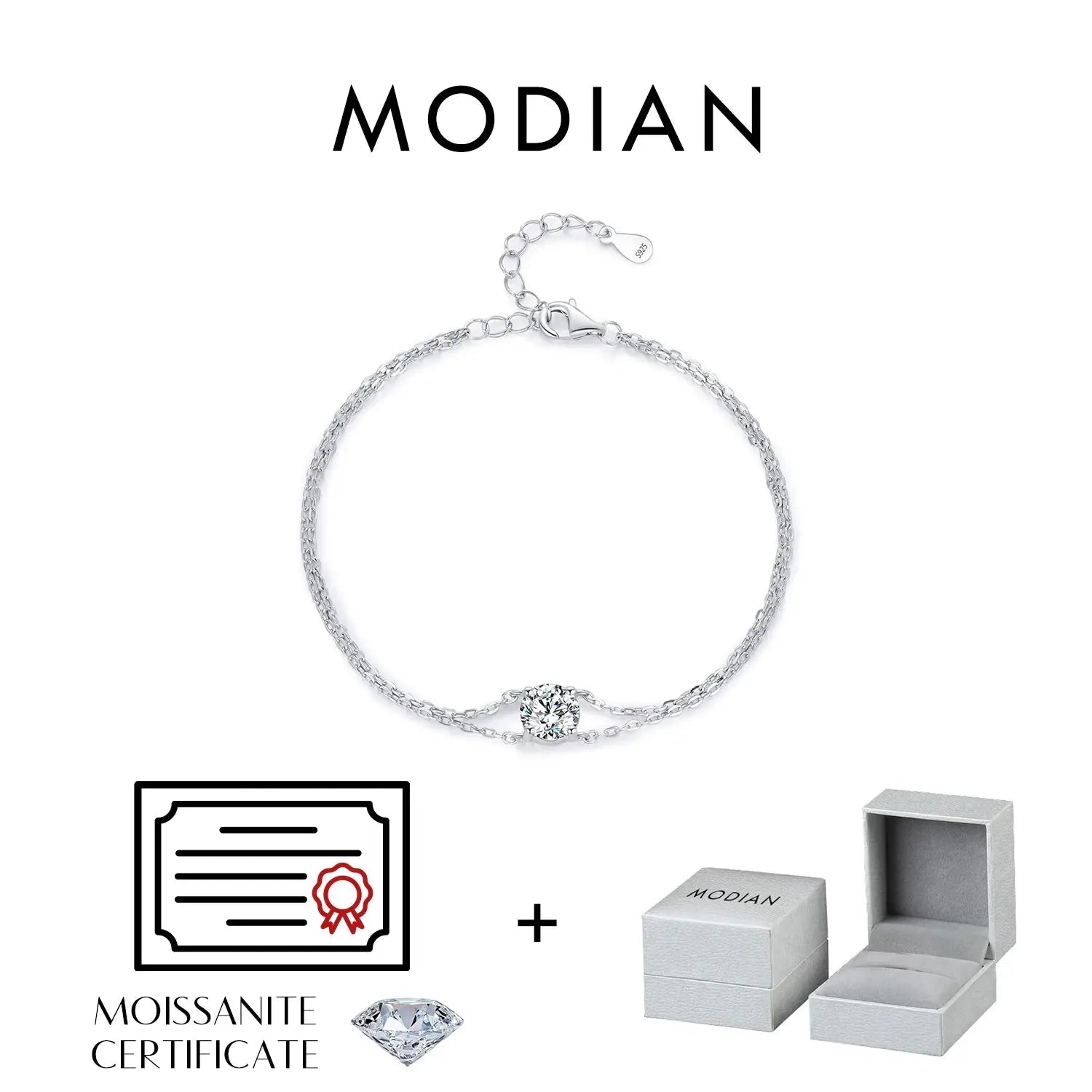 MODIAN 1CT D Color Moissanite Bracelet 925 Sterling Silver Delicate Double Layer Bracelets For Bridal Wedding Fine Jewelry Gifts by All Mart Bristol Ltd