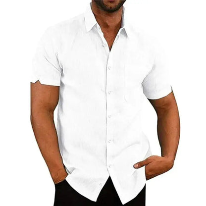 Summer Polo Collar Solid Short Sleeve Button Men's Shirt Men's Clothing by All Mart Bristol Ltd