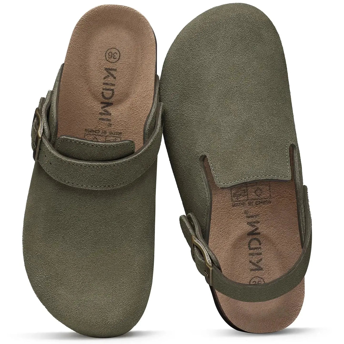 Smile Pop Men's Suede Shoes With Adjustable Back Strap Leather Mules With Cork Flip-Flop Slippers Insoles Slip-On Potato Shoes by All Mart Bristol Ltd