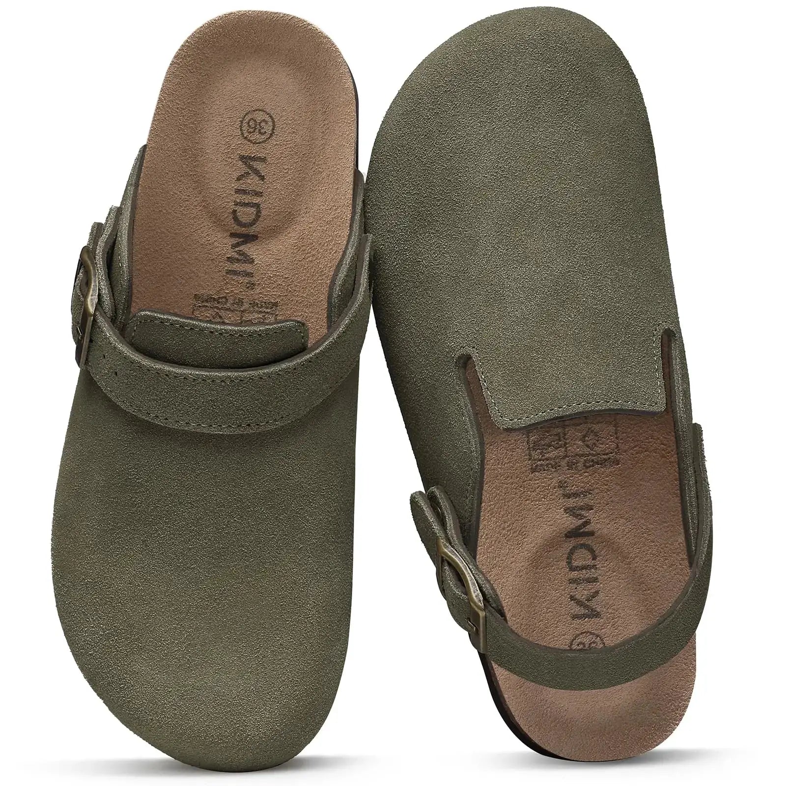 Smile Pop Men's Suede Shoes With Adjustable Back Strap Leather Mules With Cork Flip-Flop Slippers Insoles Slip-On Potato Shoes by All Mart Bristol Ltd