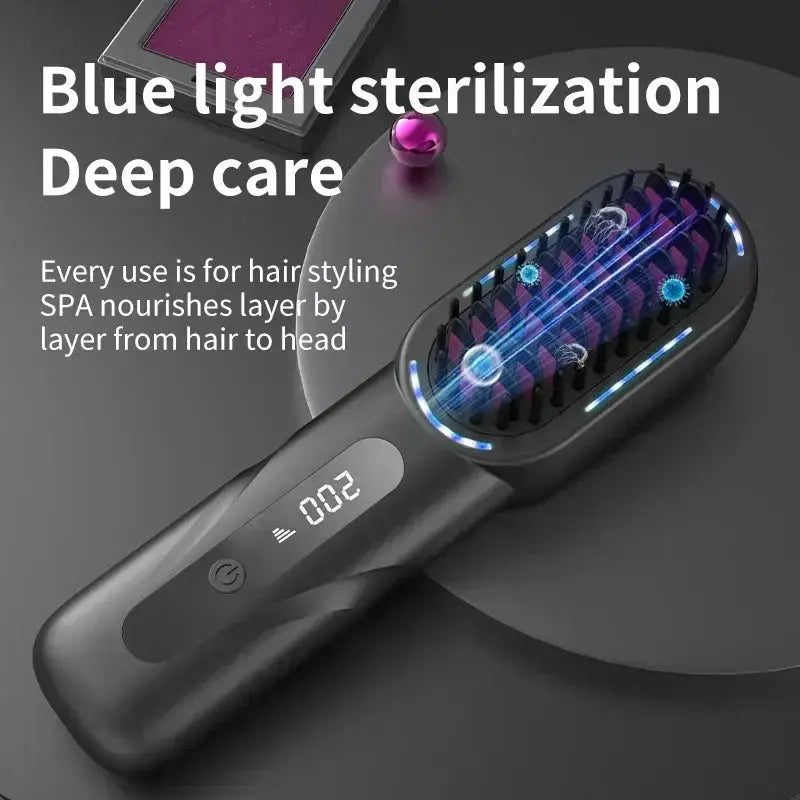 Wireless Straight Curling Hair Comb Heating Negative Ion Hair Straightener Rechargeable Anti-scalding Electric Hair Care Brushes by All Mart Bristol Ltd