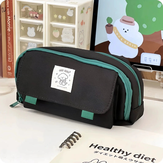 Cartoon Dog Pencil Bag Pen Case 4 Layer Multi Slots Mesh Storage Pouch for Stationery School A7602 by All Mart Bristol Ltd