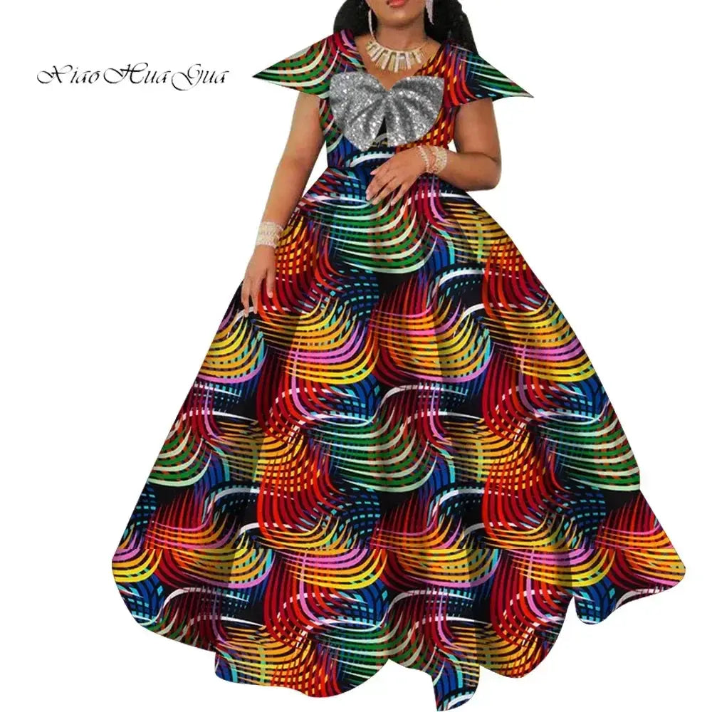Bazin Riche African Print Dresses for Women Short Sleeve Long Wedding Dress Party Vestido Cotton Women African Clothing WY6098 by All Mart Bristol Ltd