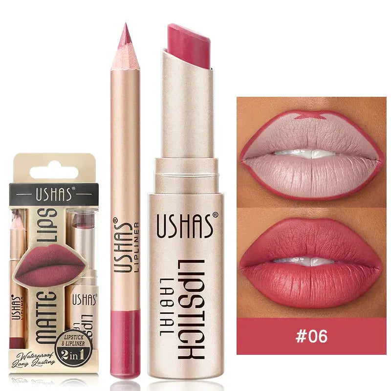 USHAS 12 Color Lip Liner + LIPSTICK Set Easy Coloring Matte Lipstick Long lasting nude red lipstick by All Mart Bristol Ltd