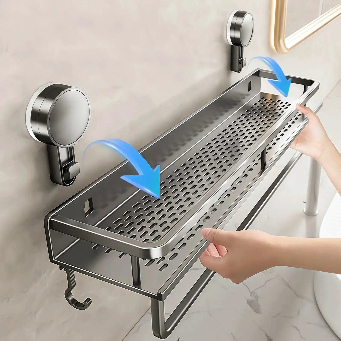 Suction Cup Bathroom Rack Shower Shelf Toilet Space Aluminum Wall Hanging Shampoo Rack Bathroom Organizer No Drill Wall Shelf by All Mart Bristol Ltd