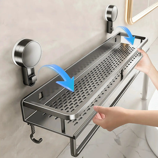 Suction Cup Bathroom Rack Shower Shelf Toilet Space Aluminum Wall Hanging Shampoo Rack Bathroom Organizer No Drill Wall Shelf by All Mart Bristol Ltd