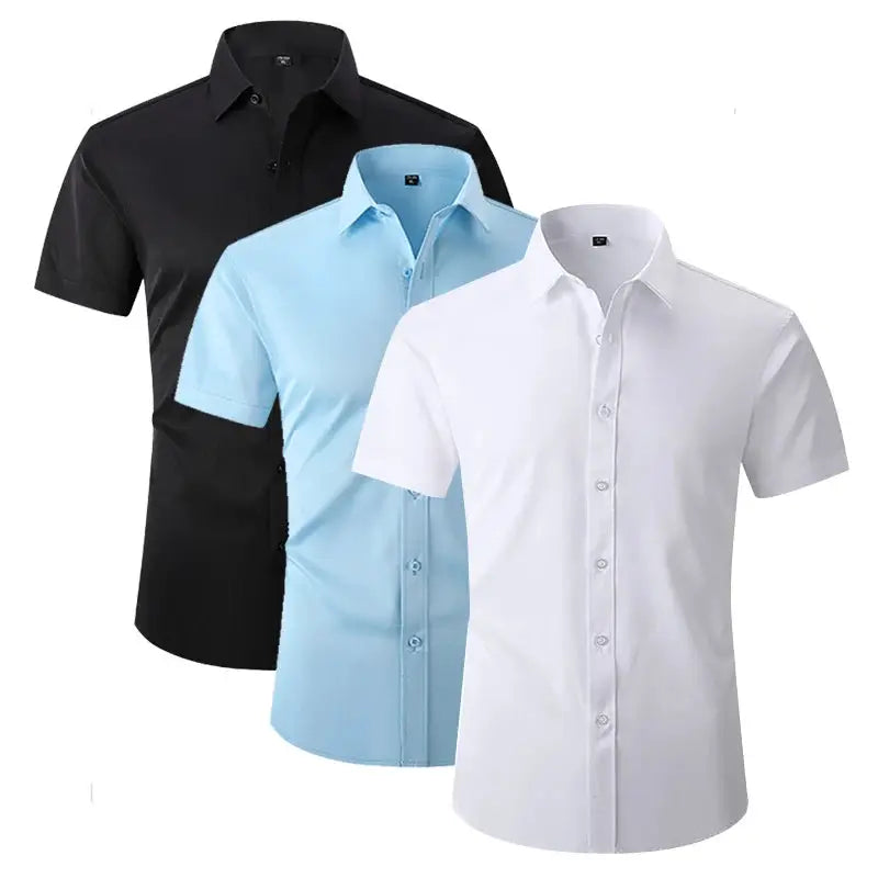 Men's Solid Short Sleeve Shirts Casual Button-Down White Black Shirt USA Size S-XL by All Mart Bristol Ltd