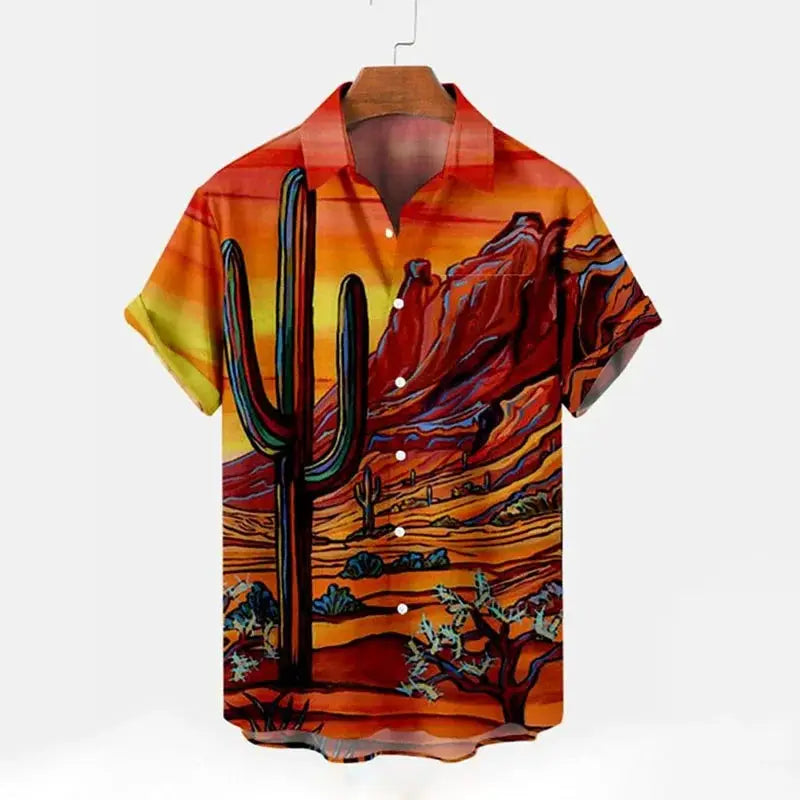 Desert Cactus Shirt For Men 3D Print Summer Hawaiian Harajuku Fashion Shirt Top Blouse Short Sleeves Street Vacation Beachwear by All Mart Bristol Ltd