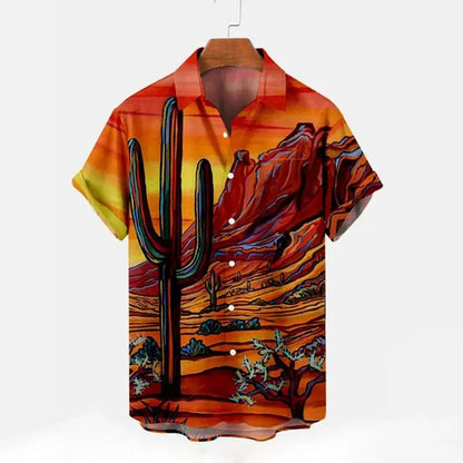 Desert Cactus Shirt For Men 3D Print Summer Hawaiian Harajuku Fashion Shirt Top Blouse Short Sleeves Street Vacation Beachwear by All Mart Bristol Ltd