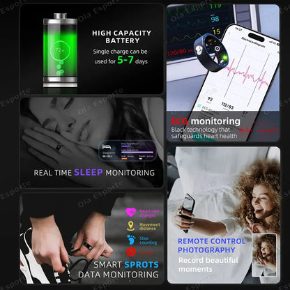 New ECG Smart Ring Men Women Charging Box Body temperature Blood pressure Health Monitor 5ATM Waterproof Remote Control Rings by All Mart Bristol Ltd