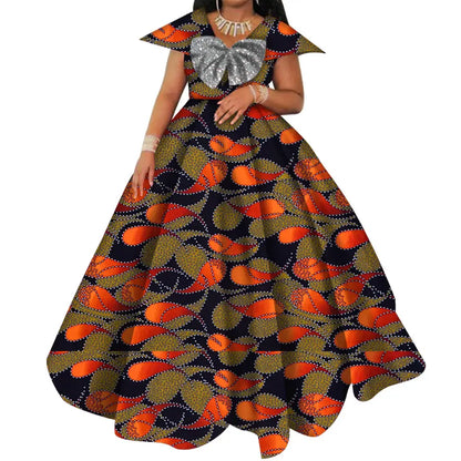 Bazin Riche African Print Dresses for Women Short Sleeve Long Wedding Dress Party Vestido Cotton Women African Clothing WY6098 by All Mart Bristol Ltd
