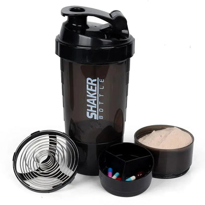3 Layers Shaker Protein Bottle Powder Shake Cup Water Bottle Plastic Mixing Cup Body Building Exercise Bottle by All Mart Bristol Ltd