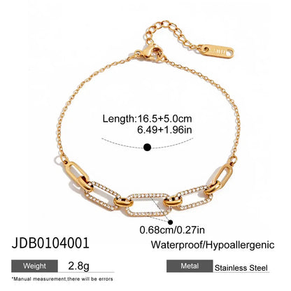 Uworld Minimalist Classic 18K Gold Color Plated Stainless Steel White Rhinestone Paper Clip Hollow Bracelet Stackable Geometric by All Mart Bristol Ltd