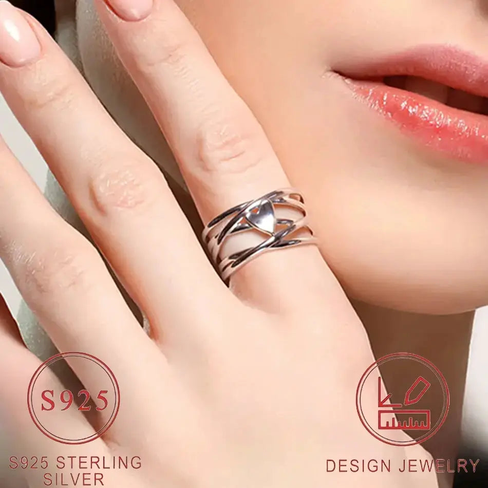Chic French Style 925 Sterling Silver Heart-Shaped Ring Unique Design Women's Fashion Jewelry Perfect for Everyday Accessories by All Mart Bristol Ltd