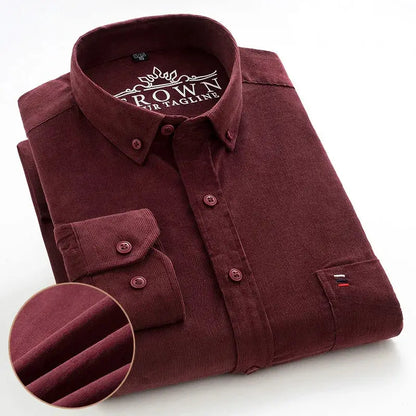 Oversize Corduroy Shirt For Men's Clothing Casual Long Sleeve Shirts Male Cotton Comfortable Soft Button-down Collar Brown Shirt by All Mart Bristol Ltd