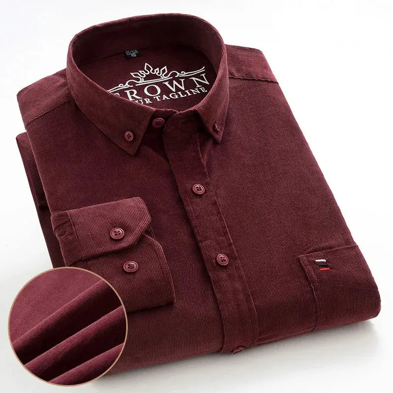 Oversize Corduroy Shirt For Men's Clothing Casual Long Sleeve Shirts Male Cotton Comfortable Soft Button-down Collar Brown Shirt by All Mart Bristol Ltd