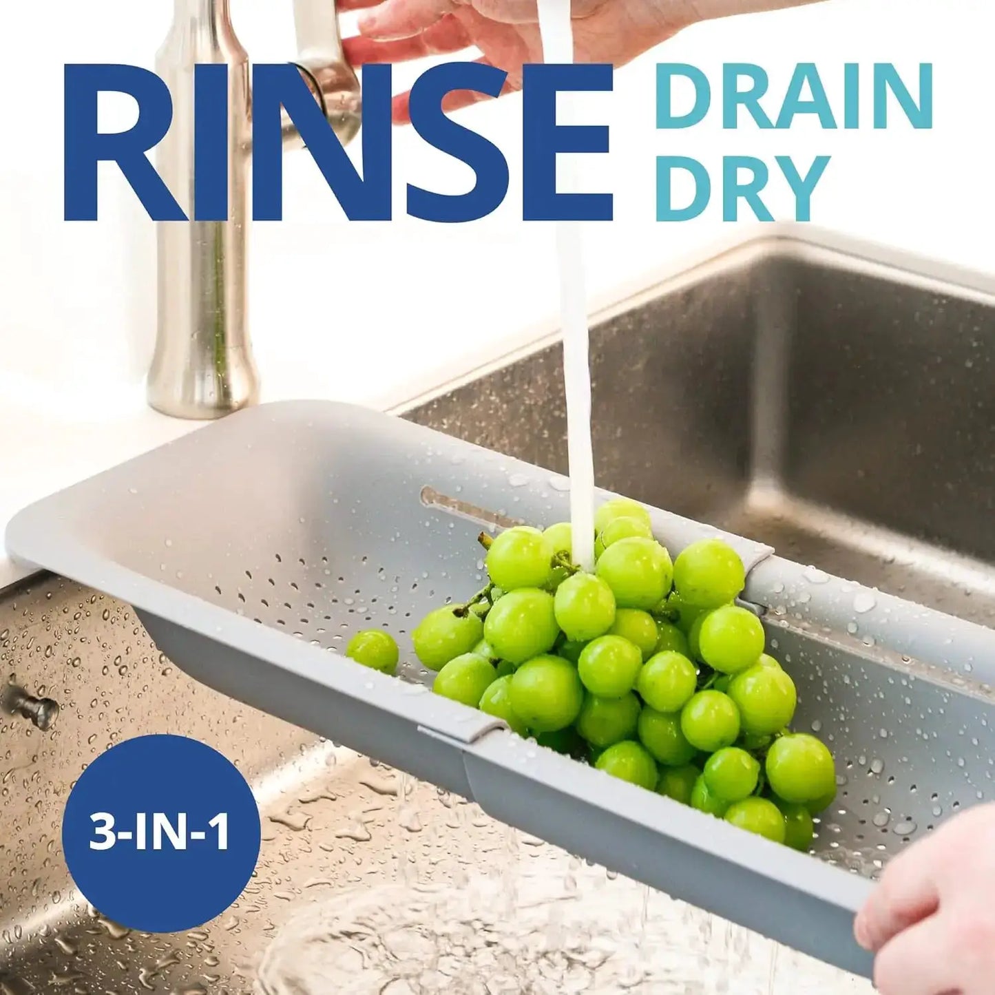Expandable Sink Colander Strainer Basket Wash Drain Dry Dishes Veggies Pasta Kitchen Utensil Drainer Tool Home Essential Gray by All Mart Bristol Ltd