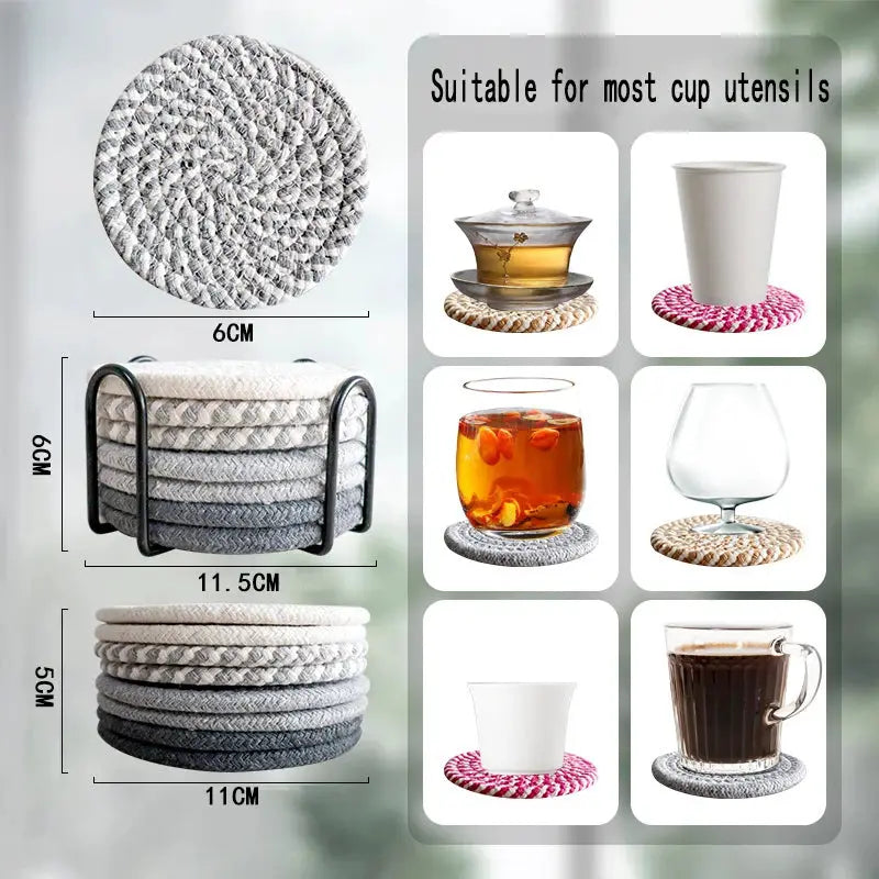 8Pcs Cup Coasters for Drinks Absorbent Woven Coaster Set with Holder Farmhouse Cloth Fabric Cup Coasters for Coffee Tea by All Mart Bristol Ltd