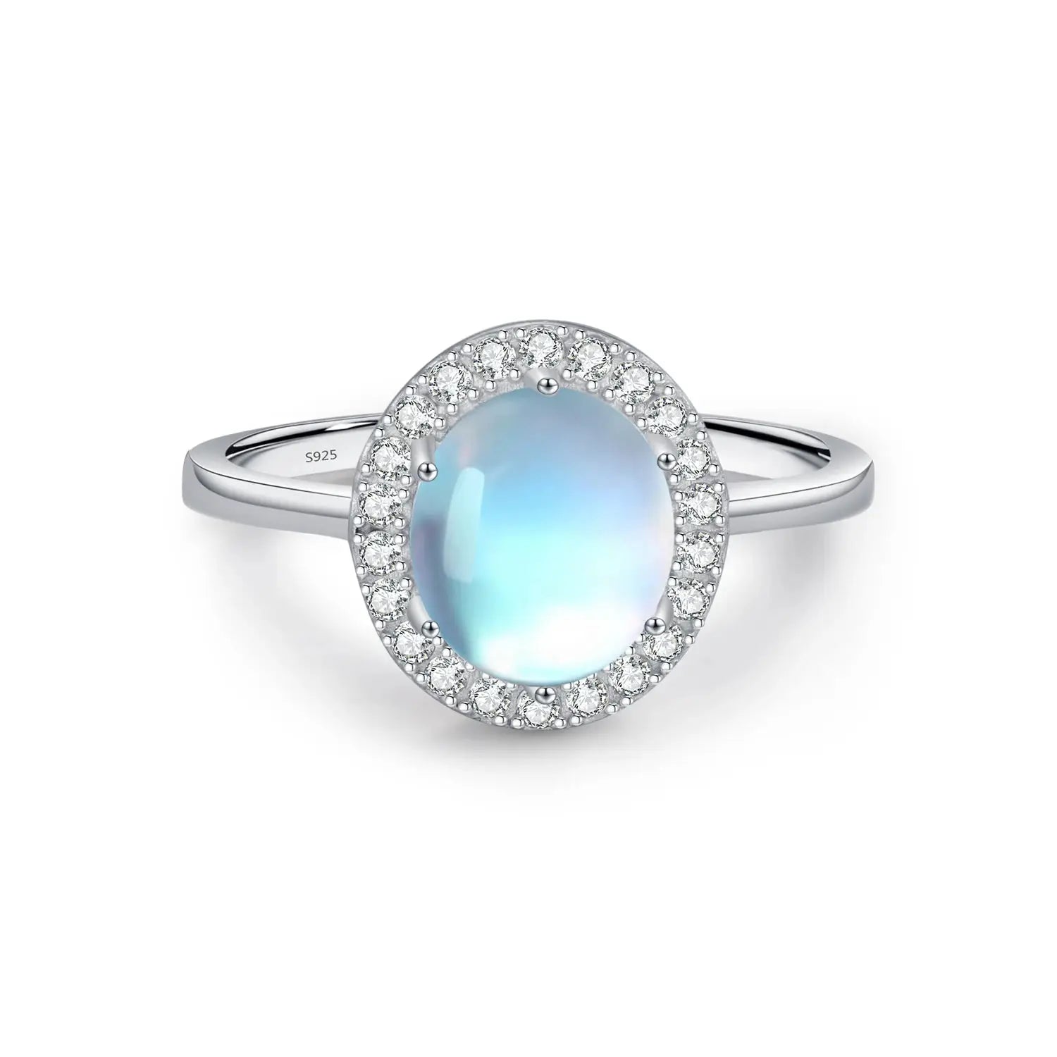 MODIAN 925 Sterling Silver Delicate Luxurt Oval Moonstone Party Finger Ring Shiny Rainbow Color Fine Jewlry For Women Gift by All Mart Bristol Ltd