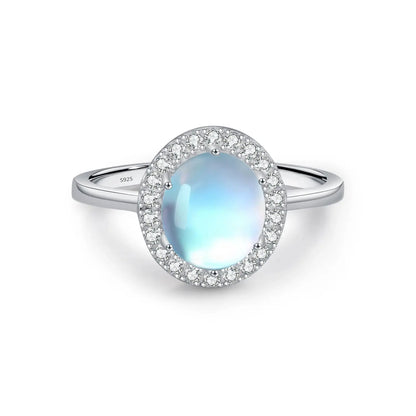 MODIAN 925 Sterling Silver Delicate Luxurt Oval Moonstone Party Finger Ring Shiny Rainbow Color Fine Jewlry For Women Gift by All Mart Bristol Ltd