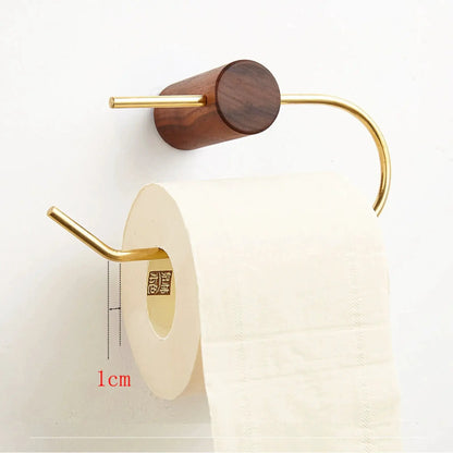 Wood Toilet Paper Holder No Drill Kitchen Storage Brass Towel Hanger Bathroom Accessories Self-Adhesive Wall Mounted Tissue Rack by All Mart Bristol Ltd