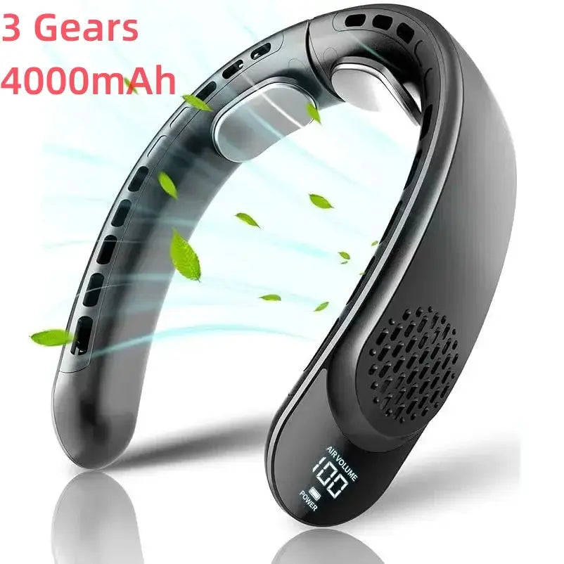 New Quad-Core USB Neck Fan Turbine Vaneless Design Easy Control 4000mAh Digital display for Outdoor Portable Fan Summer Gift by All Mart Bristol Ltd