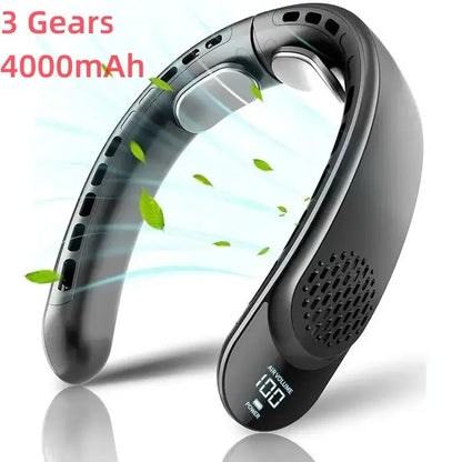 New Quad-Core USB Neck Fan Turbine Vaneless Design Easy Control 4000mAh Digital display for Outdoor Portable Fan Summer Gift by All Mart Bristol Ltd