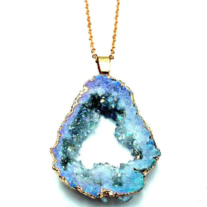 Natural Stone Crystal Gold Color Plated Edged Pendants Jewellery Making Women's Necklace DIY Sweater Chain Jewelry Accessories by All Mart Bristol Ltd