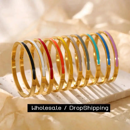 CARLIDANA Luxury Colorful Orange Enamel Bangles Bracelets for Women Party Gift Fashion Bangles Original Stainless Steel Jewelry by All Mart Bristol Ltd