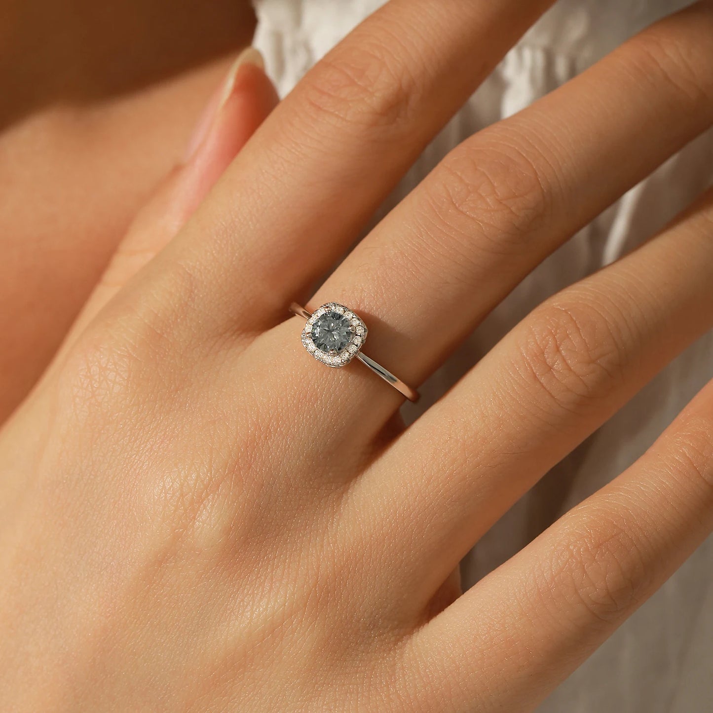 MODIAN D Color Gray Moissanite Rings 925 Sterling Silver Fashion Sparkle Square Halo Ring For Women Wedding Fine Jewelry Gift by All Mart Bristol Ltd