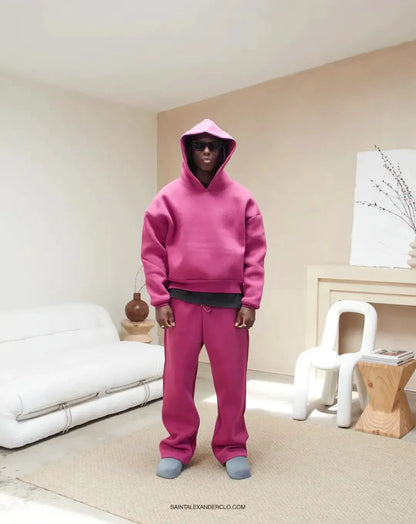 American Fashion Solid Color Fleece Oversized Sweatshirt Men's Two-Piece Y2K Harajuku Hip-Hop Gothic Joker Slacks Jogging Pants by All Mart Bristol Ltd