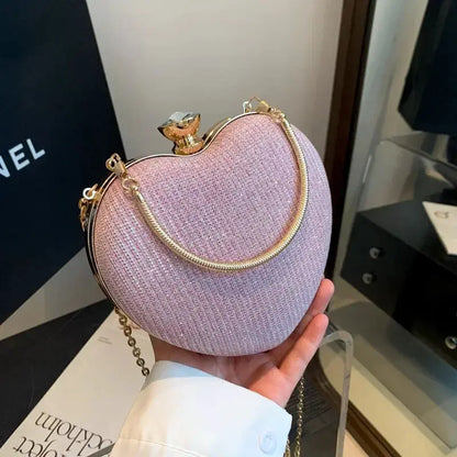 Evening Clutch Bag Women Bag Shiny Handbag Heart Shape Metal Clutches Bag Fashion Chain Shoulder Crossbody Bag Luxury Lady Purse by All Mart Bristol Ltd