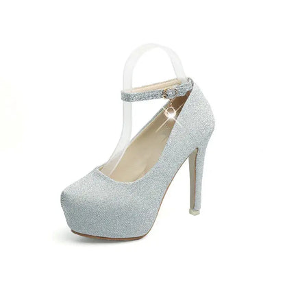 Fashion Wedding Shoes Women High Heels Women Pumps Bride Shoes Platform Super High Heel 12cm Black Silver A2177 by All Mart Bristol Ltd