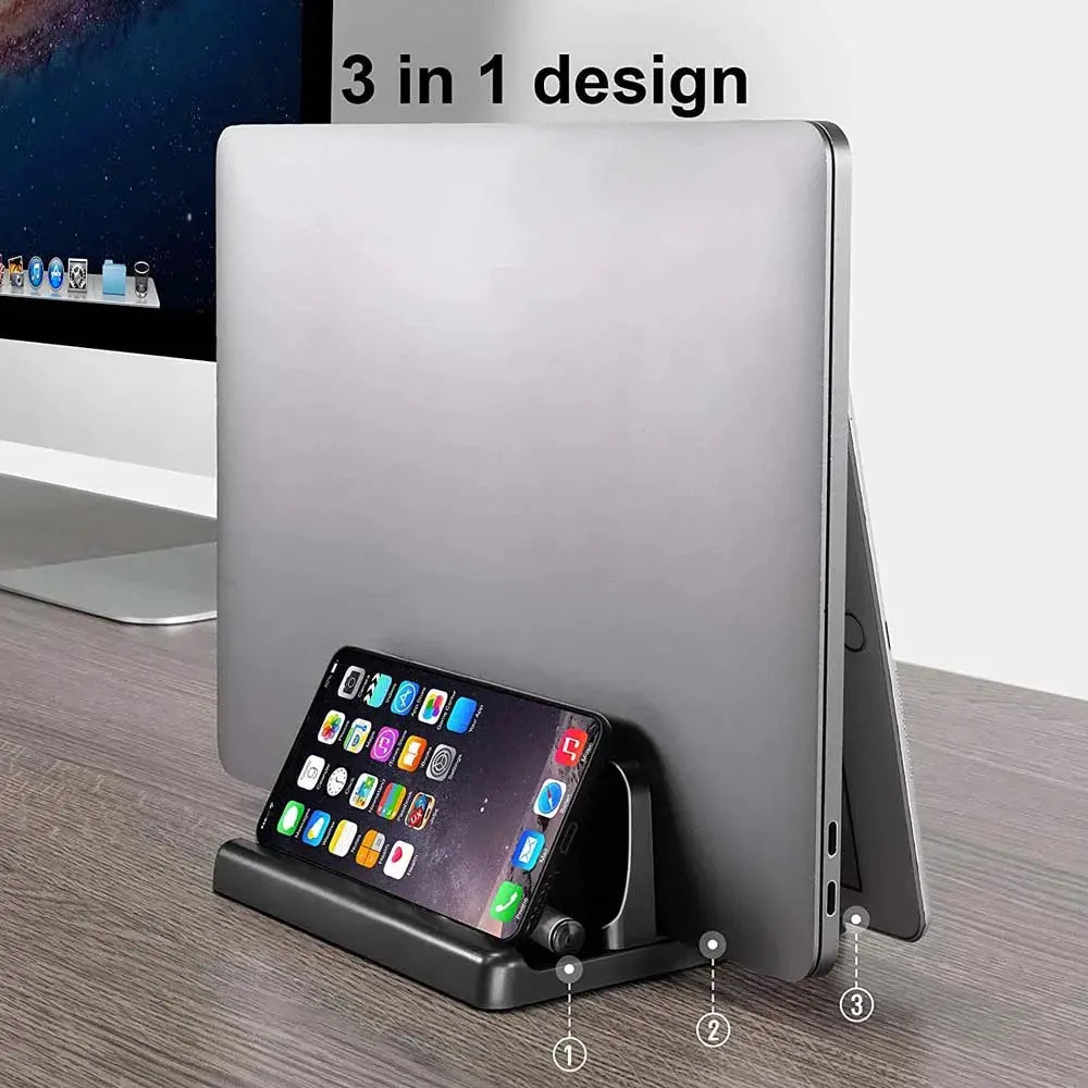 Dual-Slot Vertical Laptop Stand Holder Adjustable Double Desktop Notebook Dock Space-Saving for MacBook HP Dell Chrome Book iPad by All Mart Bristol Ltd