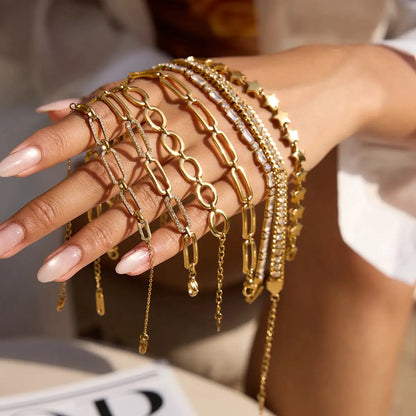 Uworld Minimalist Classic 18K Gold Color Plated Stainless Steel White Rhinestone Paper Clip Hollow Bracelet Stackable Geometric by All Mart Bristol Ltd